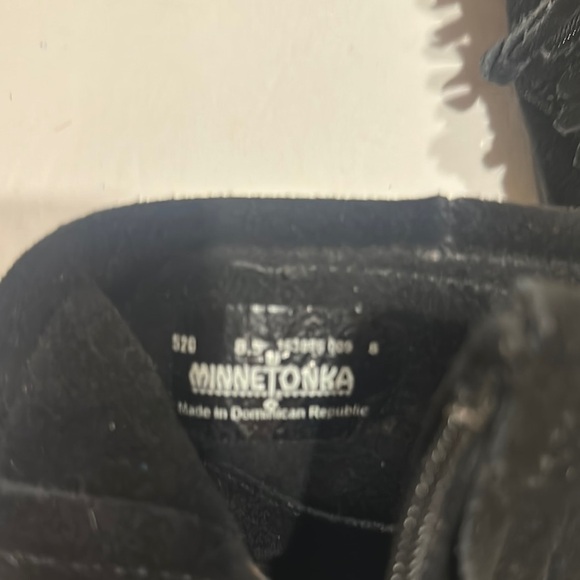 Minnetonka Black Suede Moccasin Boots w side zipper and silver embellishment - Picture 7 of 12